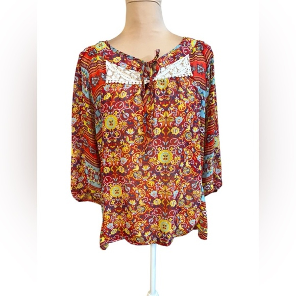 Anthropologie Figueroa & Flower 3/4 Sleeve Lace Tunic Top Medium